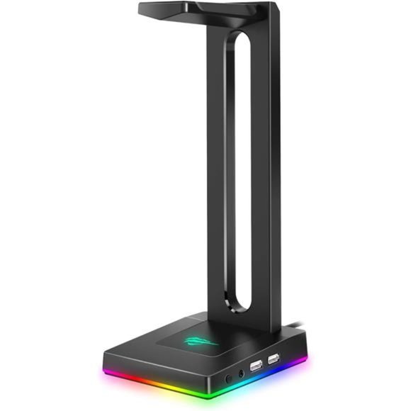 RGB Headphones Stand with 3.5mm AUX and 2 USB Ports, Headphone Holder for Gamers - Picture 1 of 6
